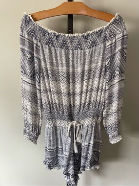 Rip Curl Boho Off Shoulder Romper With Tassels Waist Tie Size Small